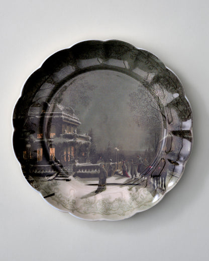 Classic Christmas Scene Winter City Dessert Plate