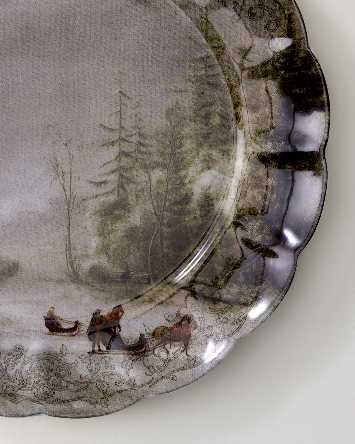 Classic Christmas Scene Sledding Dessert Plate
