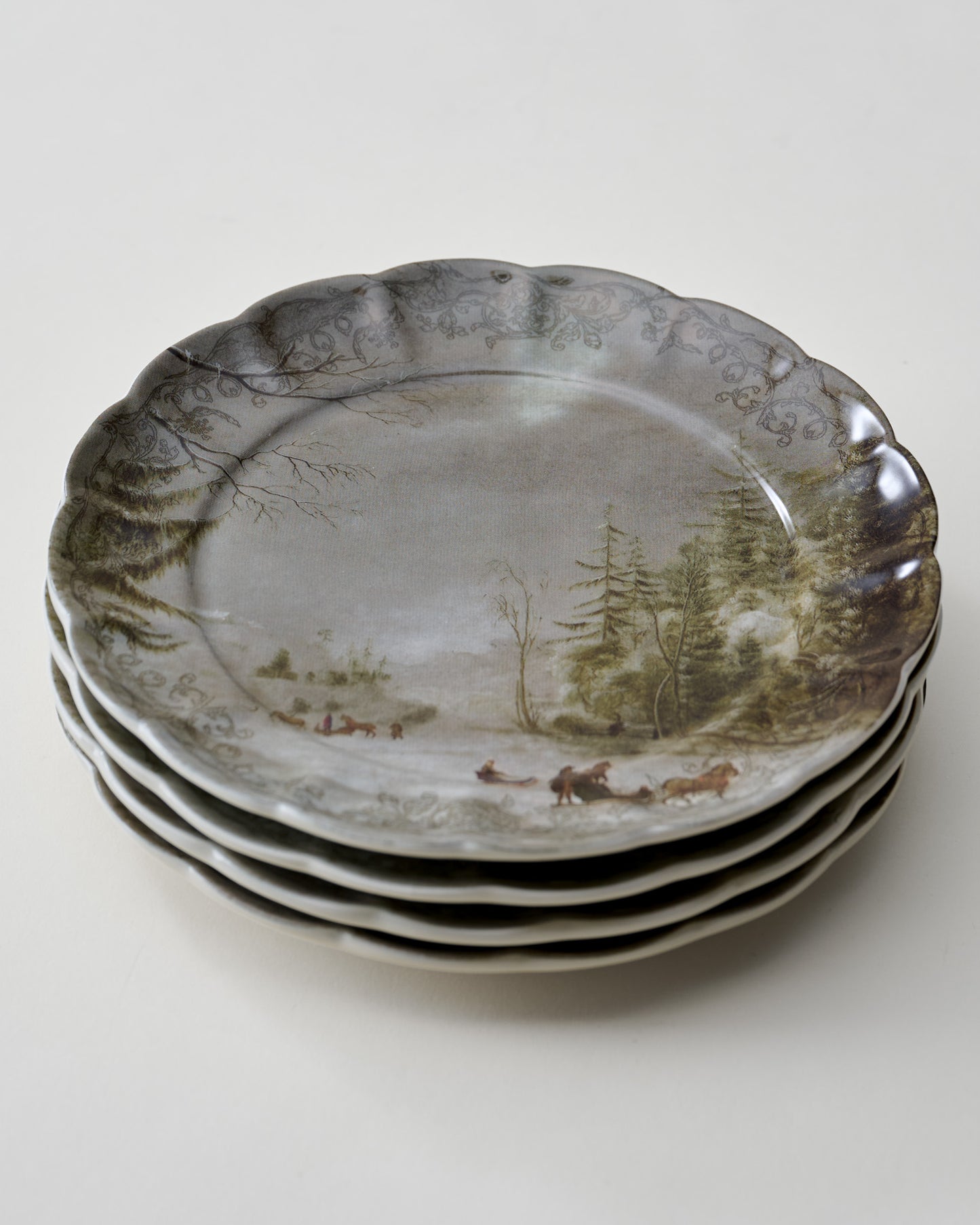 Classic Christmas Scene Sledding Dessert Plate