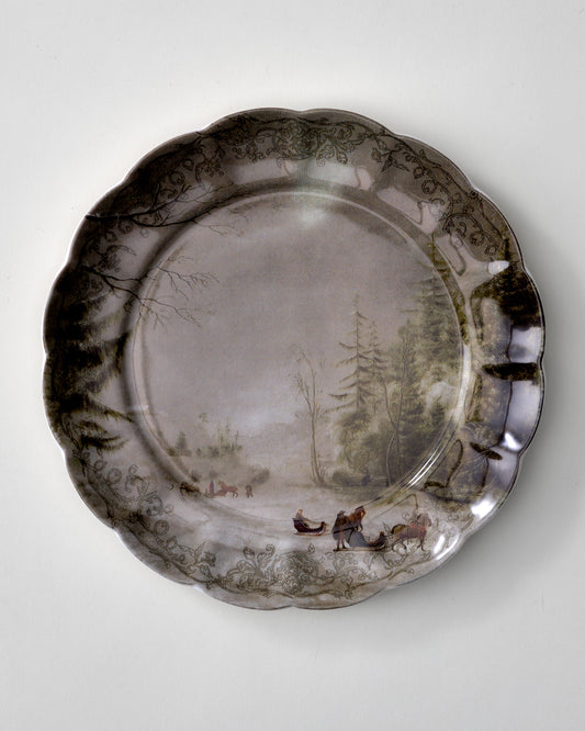 Classic Christmas Scene Sledding Dessert Plate