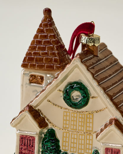 Magnolia Chapel Blown Glass Ornament close up