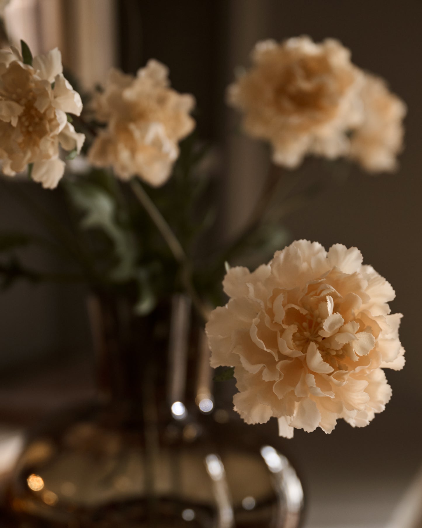 Real Touch Cream Scabiosa Stem close up in vase