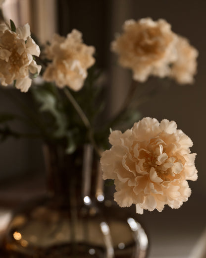 Real Touch Cream Scabiosa Stem close up in vase