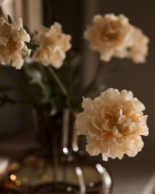 Real Touch Cream Scabiosa Stem close up in vase