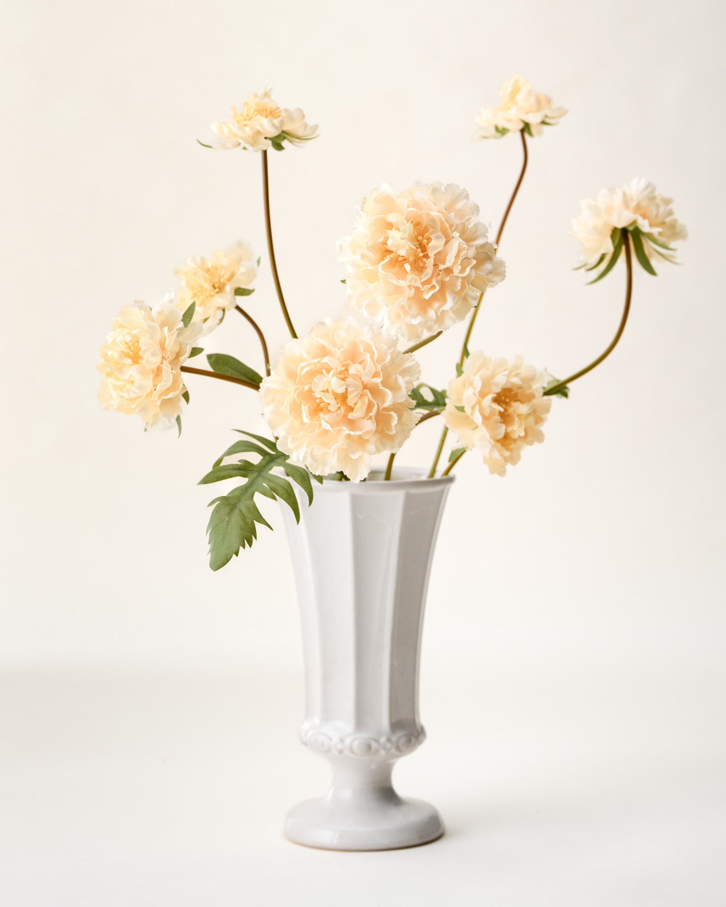 Real Touch Cream Scabiosa Stem in fluted vase
