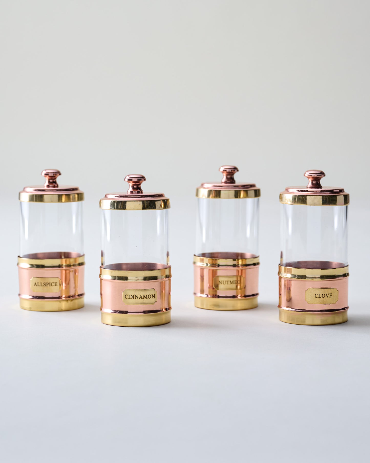 Antique Copper and Glass Spice Jars Set of Four