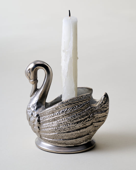 Antique Inspired Pewter Swan Taper Holder