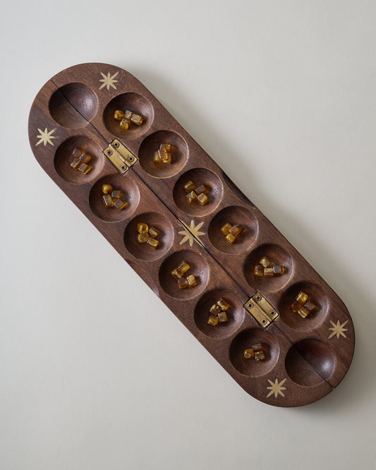 Wood and Brass Inlay Star Mancala