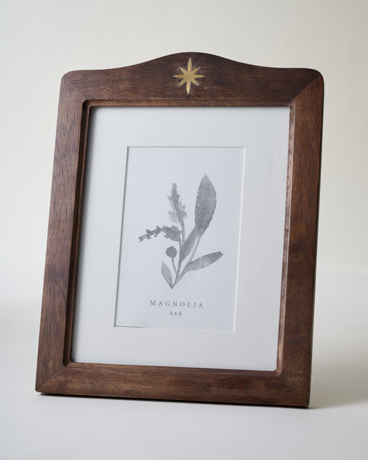 Brass Star Inlay Wood Photo Frame