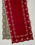 Olive + Red Cross Stitch Winter Tulip Reversible Table Runner - 73"x15"
