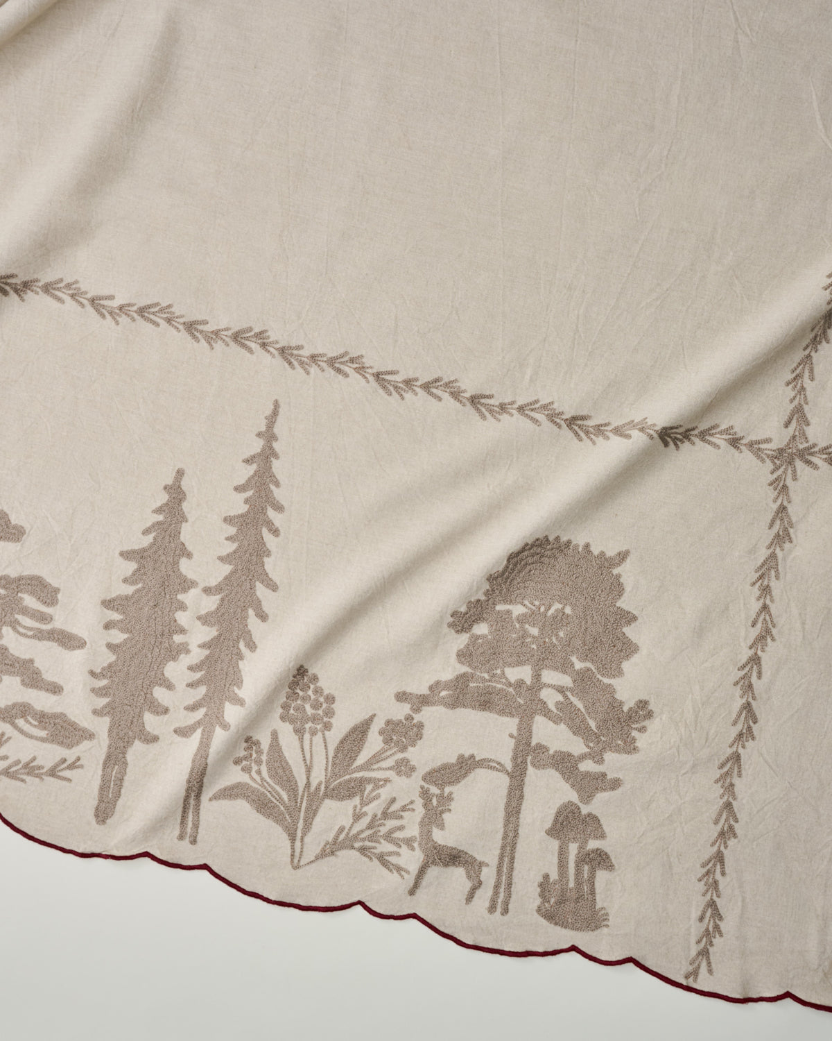Crewel Embroidered Scalloped Tablecloth - 108"x70"