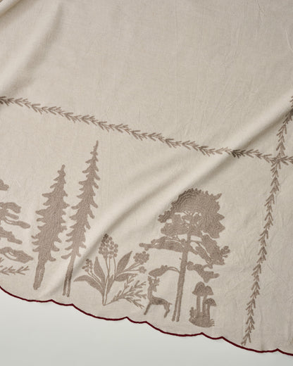 Crewel Embroidered Scalloped Tablecloth - 108"x70"