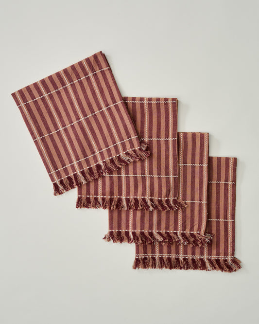 Bella Stripe Burgundy Napkin Set of Four