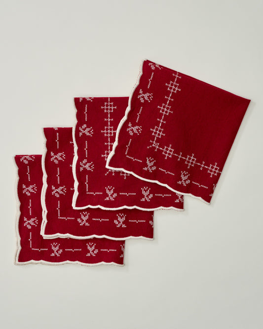 Cross Stitch Winter Tulip Napkin Set of Four