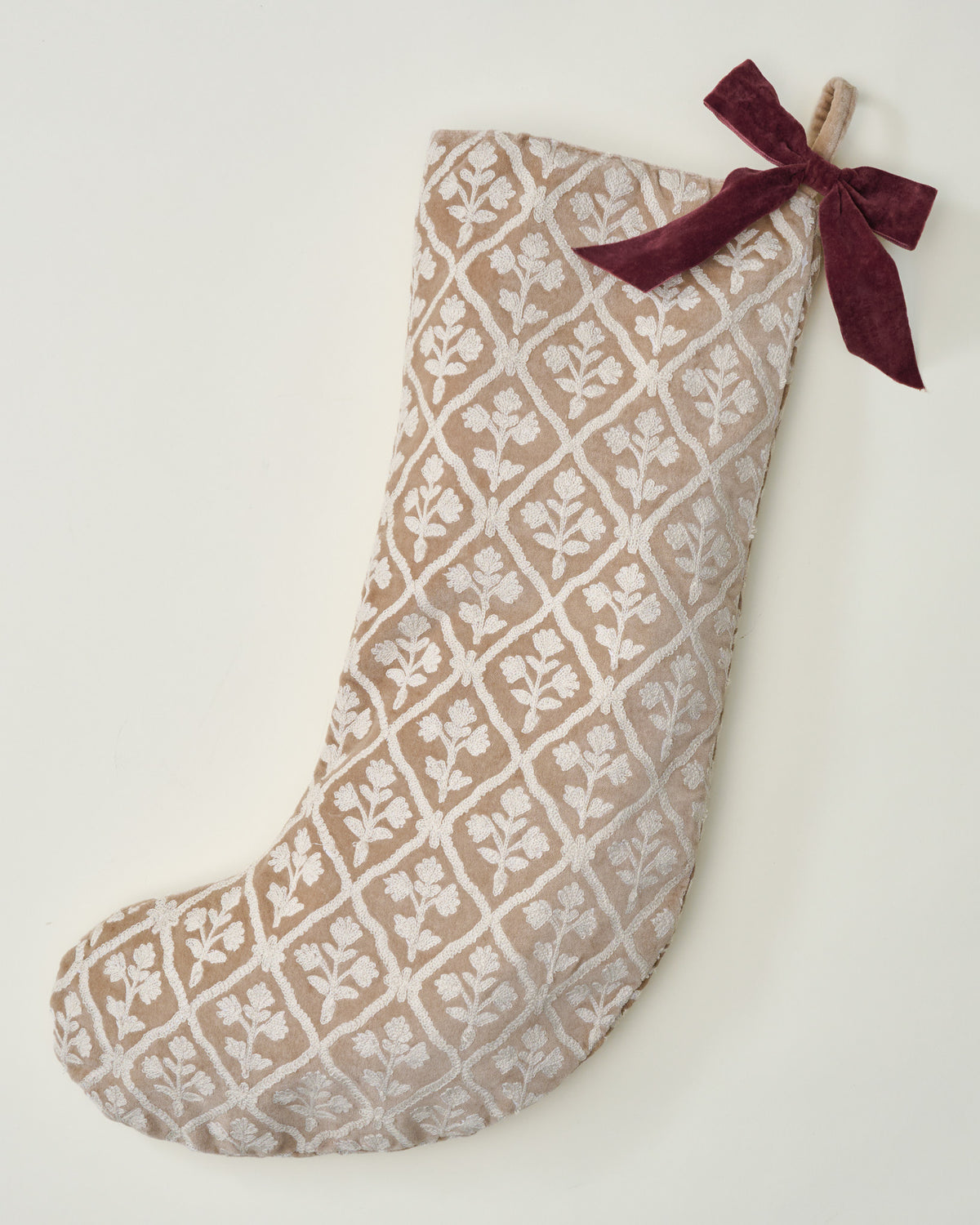 Crewel Embroidered Floral Stocking