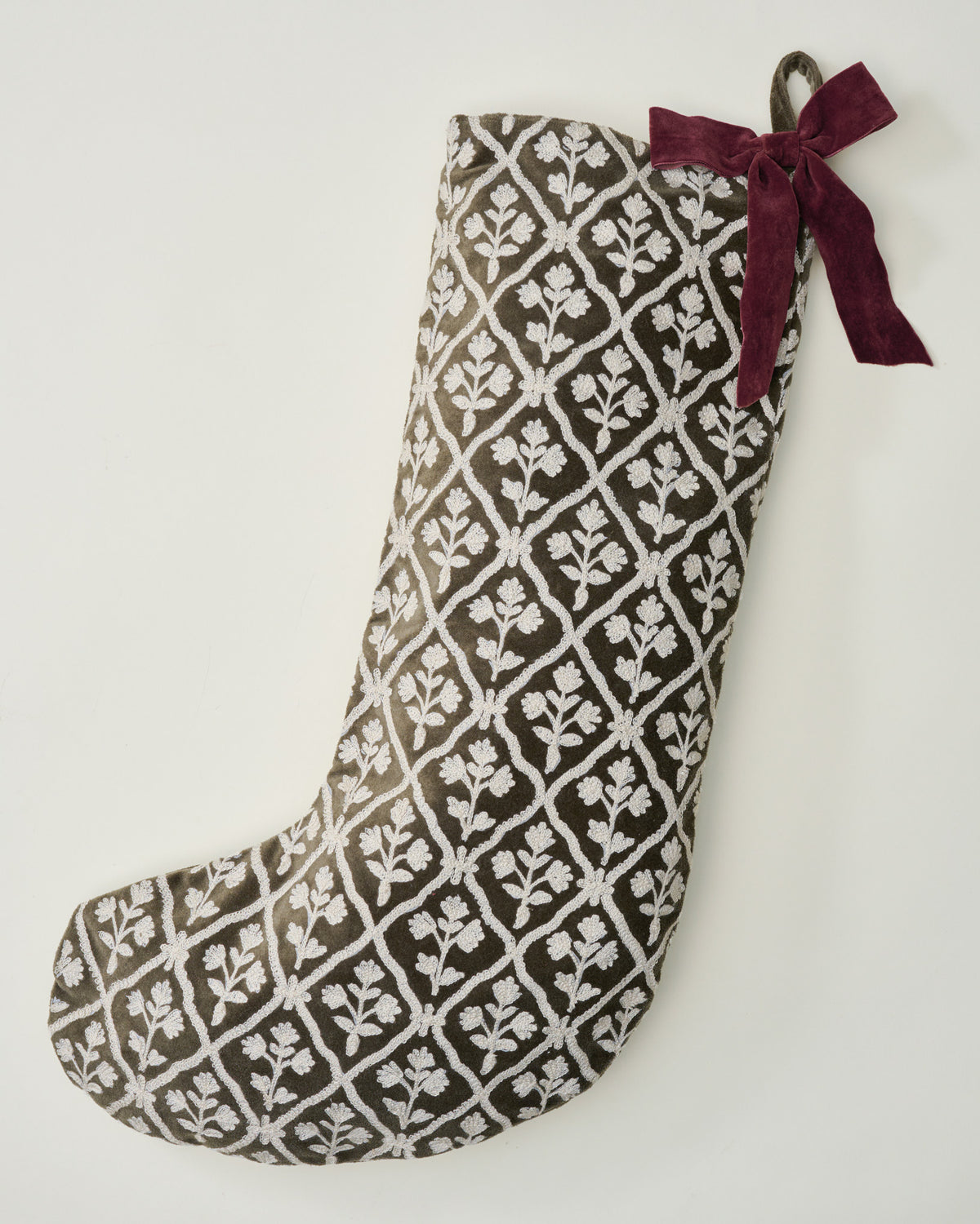 Crewel Embroidered Floral Stocking