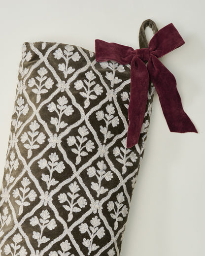Crewel Embroidered Floral Stocking