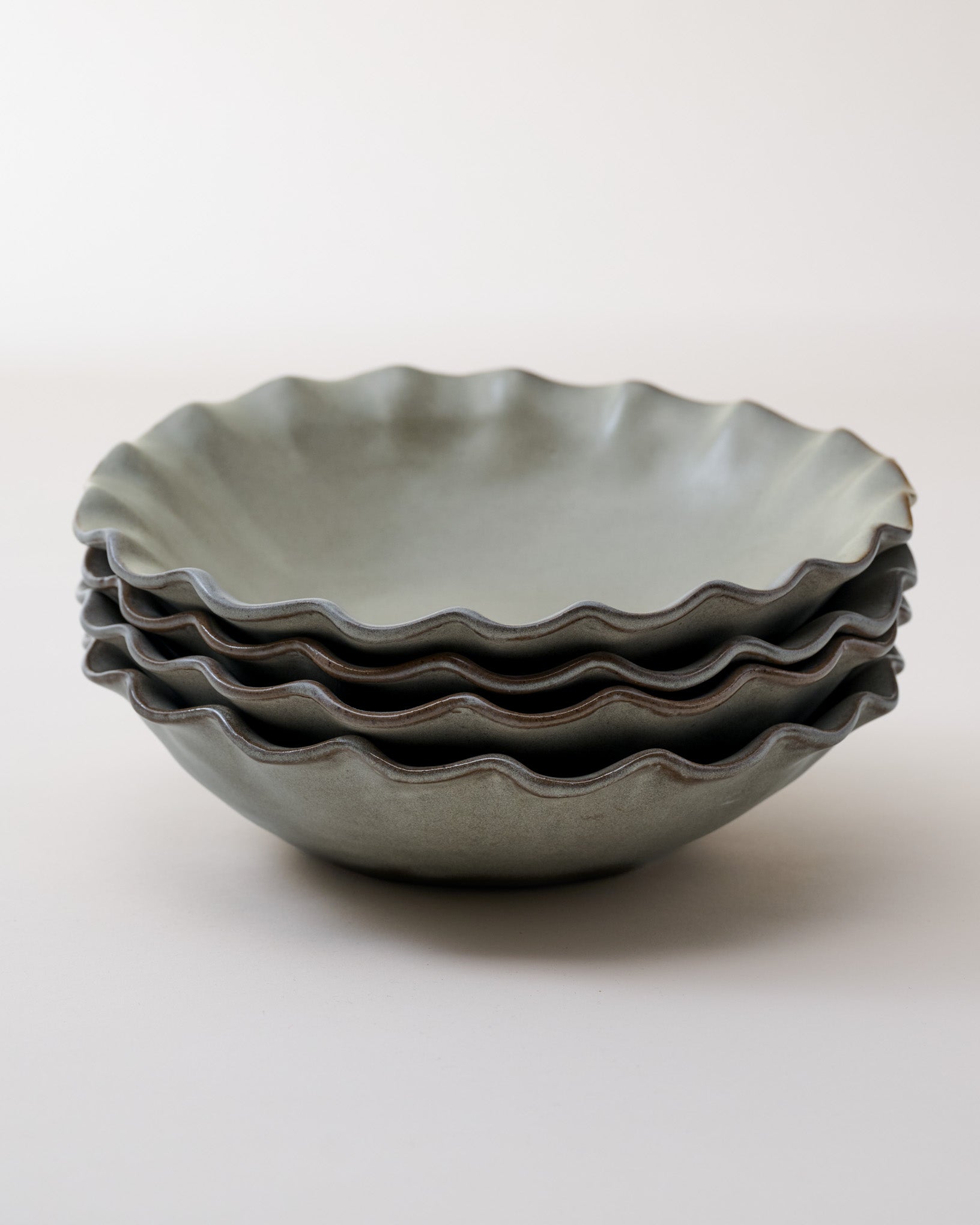 Green Organic Ruffle Edge Cereal Bowl stacked