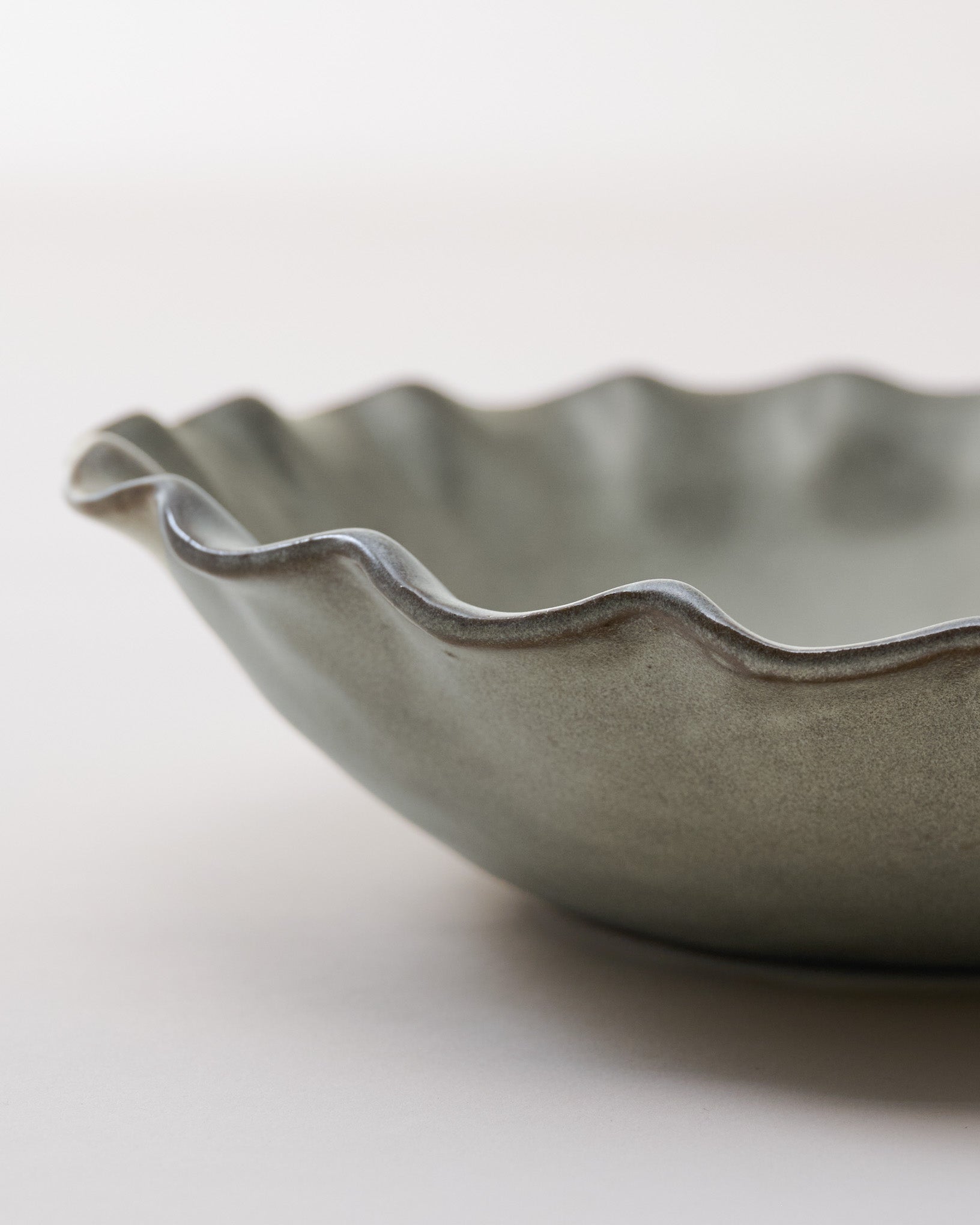 Green Organic Ruffle Edge Cereal Bowl close up