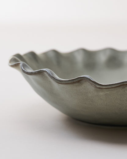 Green Organic Ruffle Edge Cereal Bowl close up