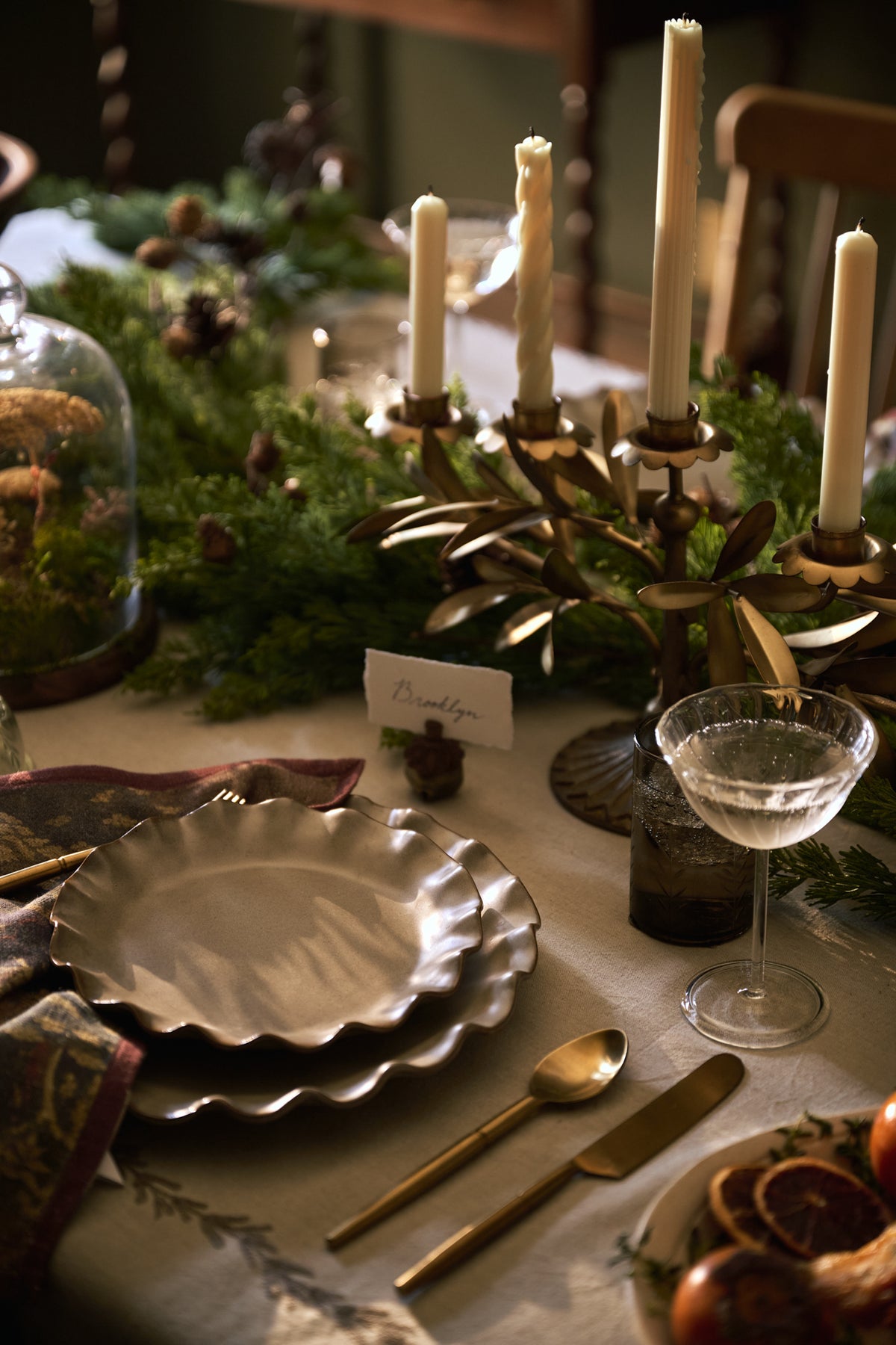 Green Organic Ruffle Edge Plates at a place setting