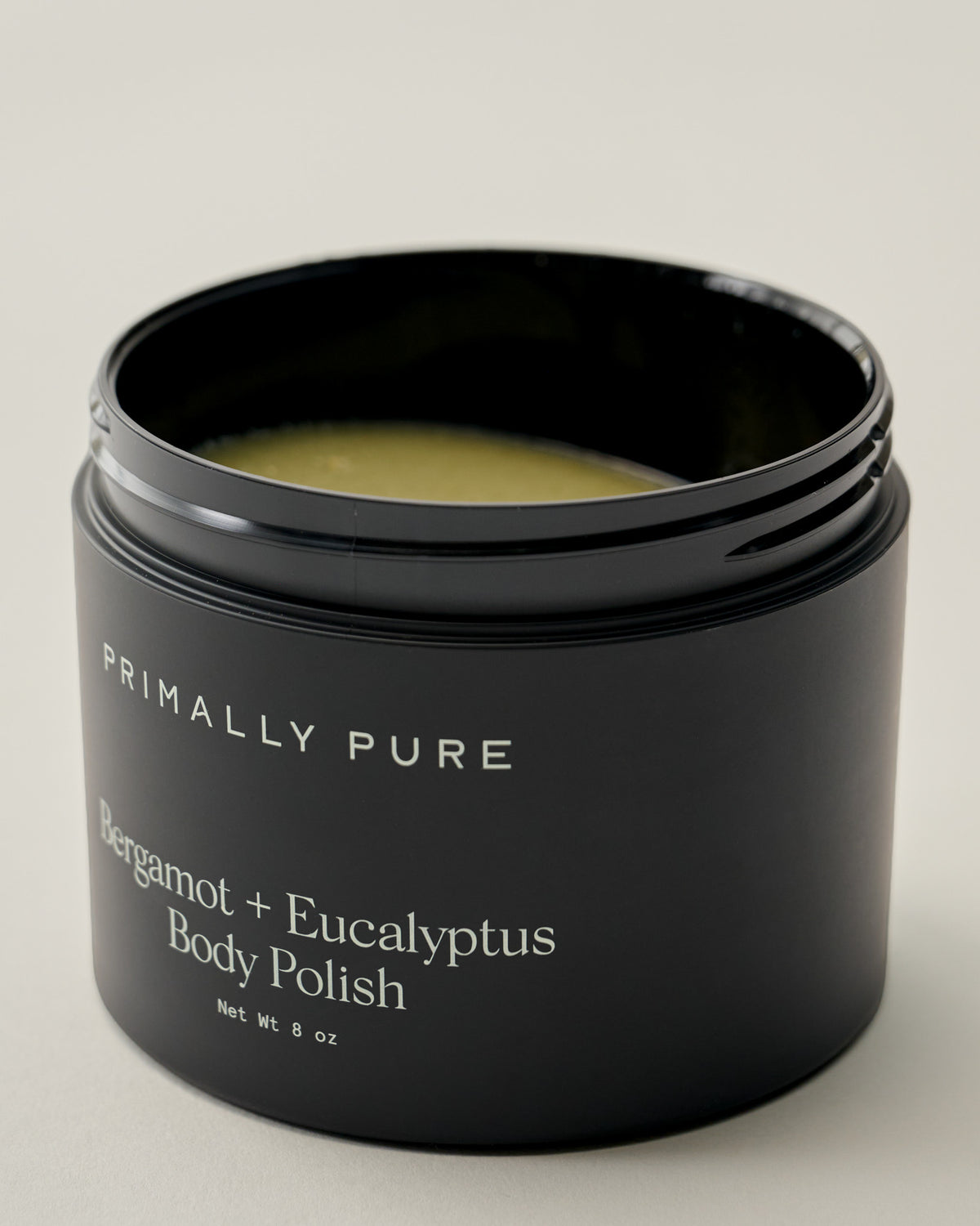 Primally Pure Bergamot + Eucalyptus Body Polish lid off