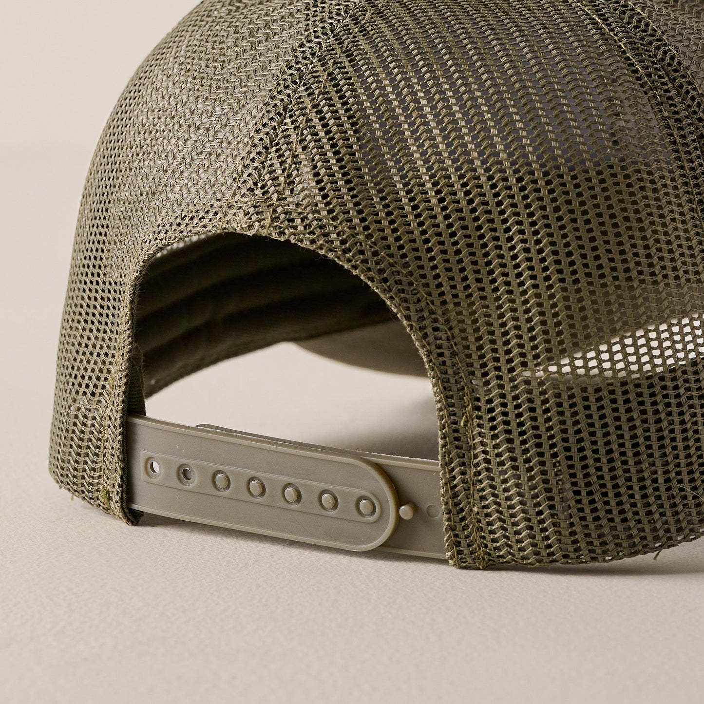 Back of Magnolia Quality Goods Olive Hat close up