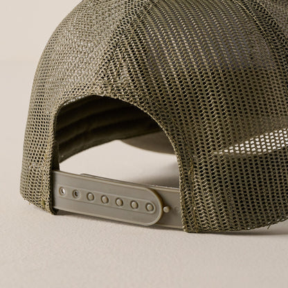 Back of Magnolia Quality Goods Olive Hat close up