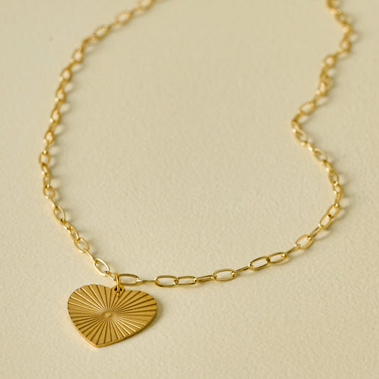 Radiant Heart Brass Chain Necklace