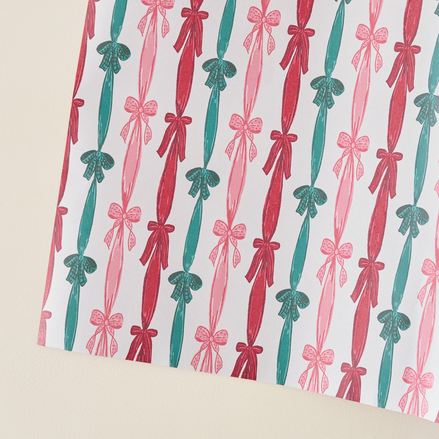 Christmas Ribbons and Bows Wrapping Paper Roll corner up close