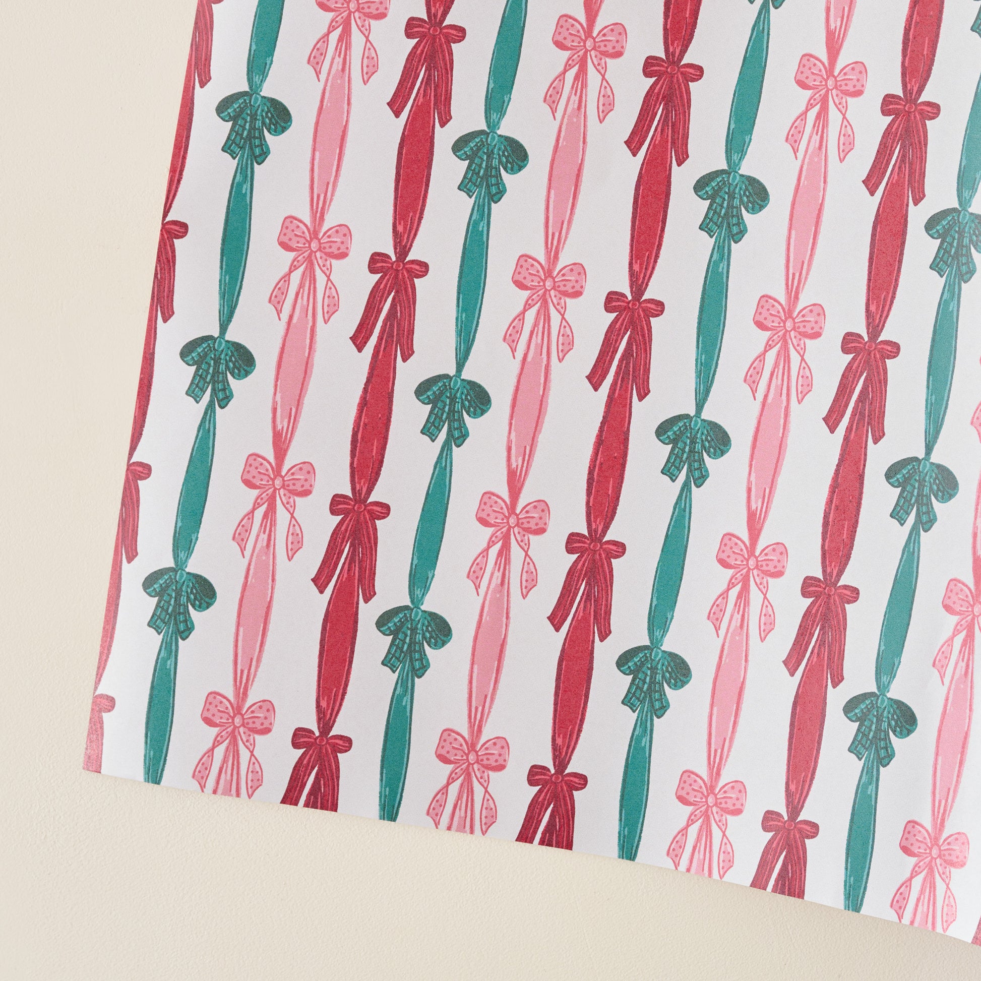 Christmas Ribbons and Bows Wrapping Paper Roll corner up close