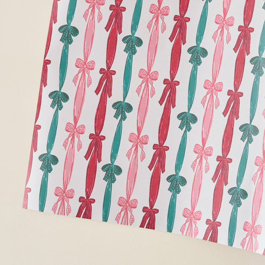 Christmas Ribbons and Bows Wrapping Paper Roll corner up close