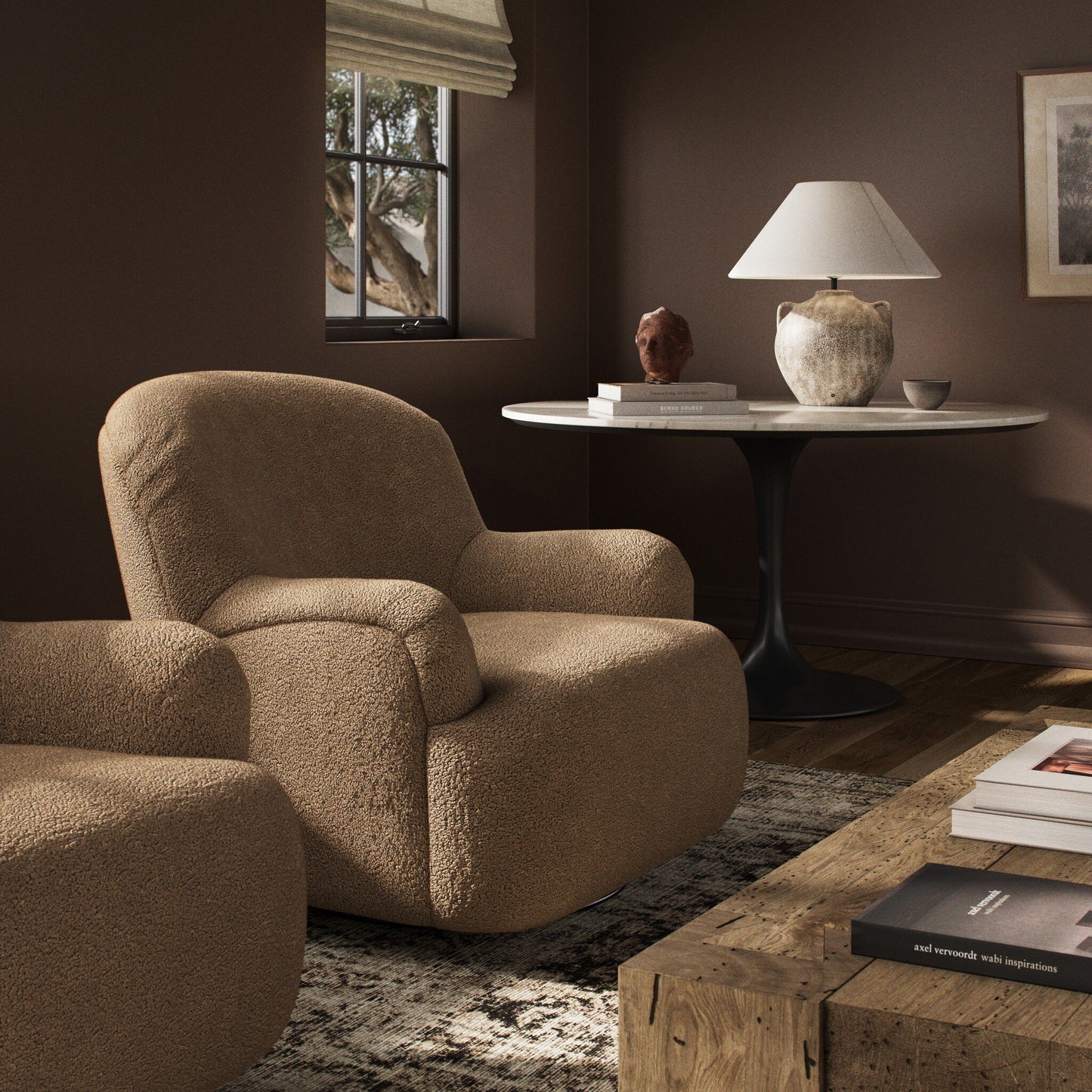Camel Ruby Chair shown in living room