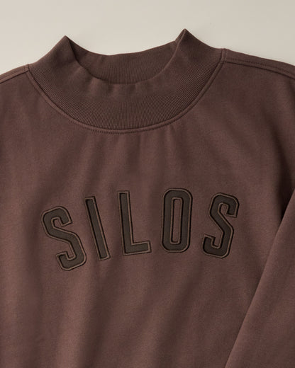 Silos Applique Brown Mockneck Brushed Fleece Sweatshirt