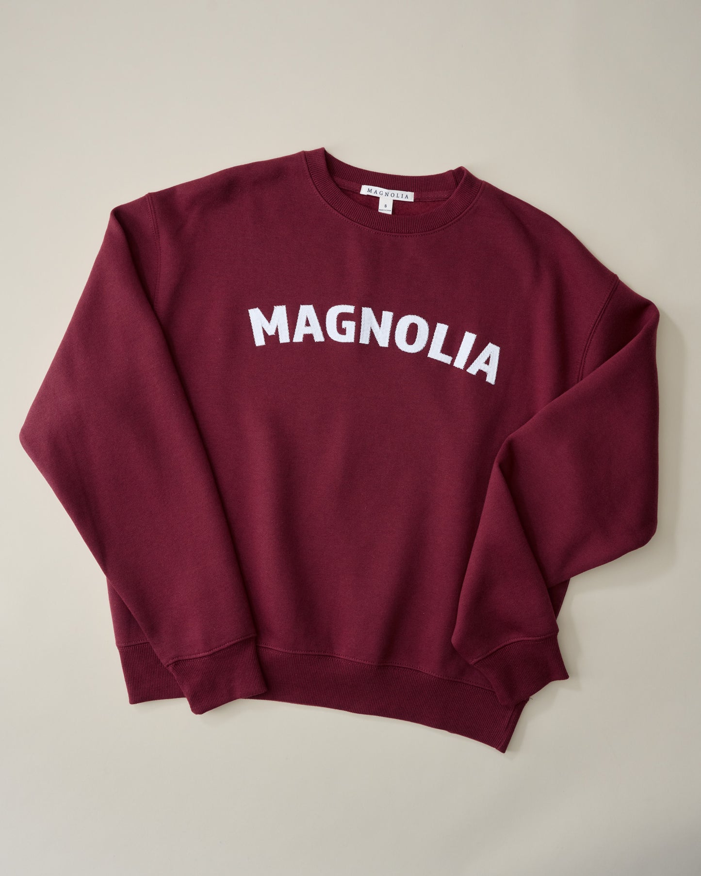 Magnolia Crosstitched Burgundy Soft Fleece Sweatshirt