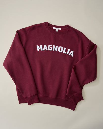 Magnolia Crosstitched Burgundy Soft Fleece Sweatshirt