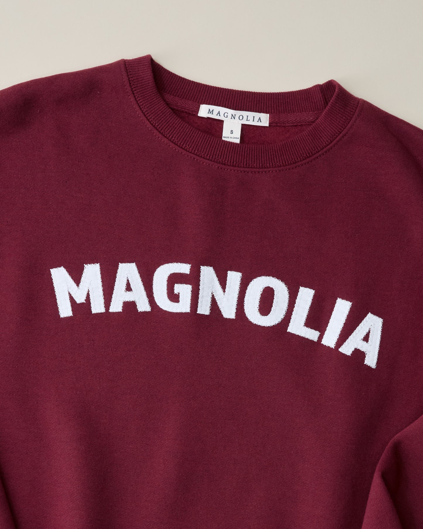 Magnolia Crosstitched Burgundy Soft Fleece Sweatshirt