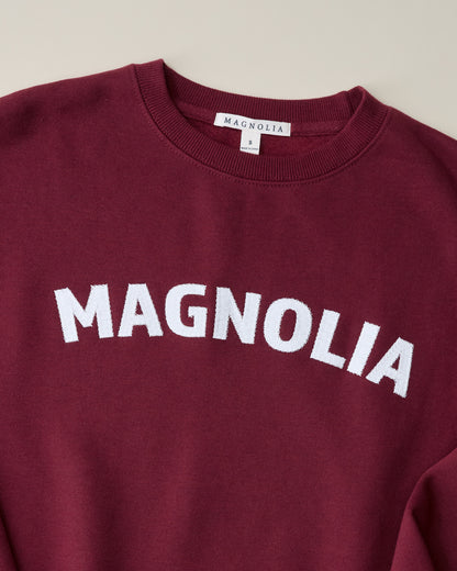 Magnolia Crosstitched Burgundy Soft Fleece Sweatshirt