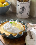 Vintage Blue Scalloped Pie Dish featured with lemon pie