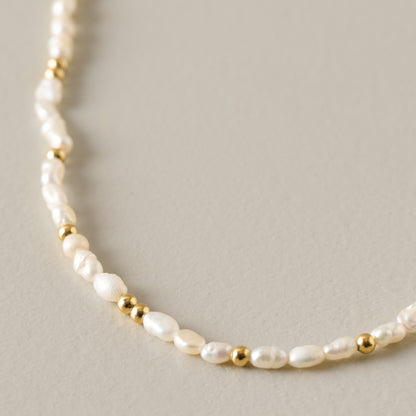 Small Golden Hour Pearl Necklace up close