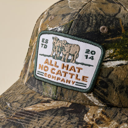 All Hat No Cattle Mossy Oak Camo Hat up close