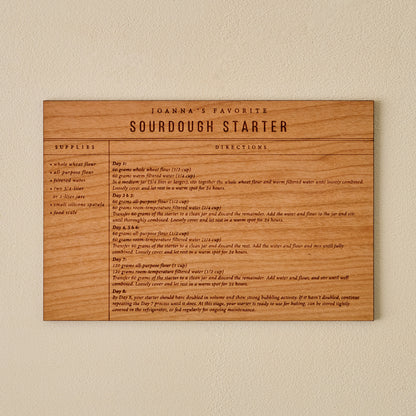 Sourdough Starter Wooden Recipe Card