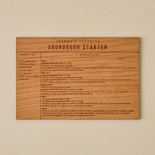 Sourdough Starter Wooden Recipe Card