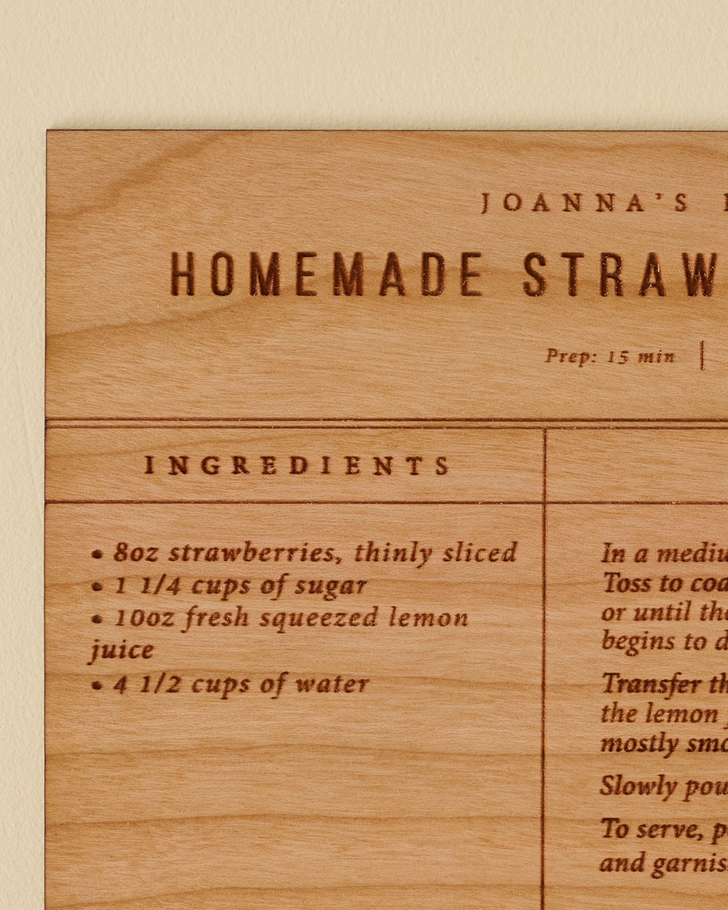Strawberry Lemonade Recipe Card up close