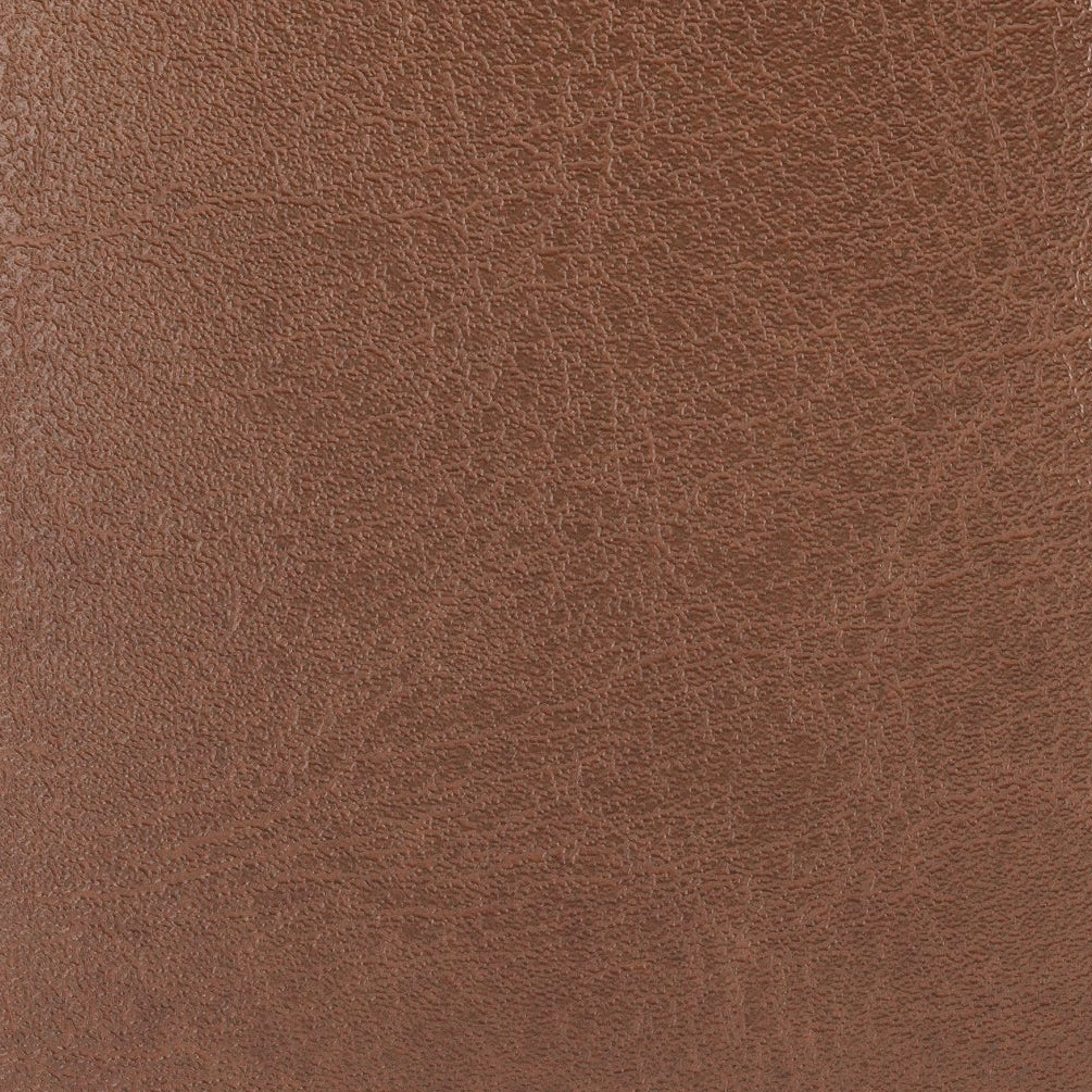 Close-up of a brown leather sofa with wooden legs on a white background