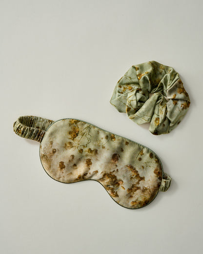 Botanical Print Silk Sleep Mask and Scrunchie Set - Coreopsis Sage