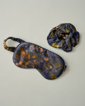 Botanical Print Silk Sleep Mask and Scrunchie Set - Midnight