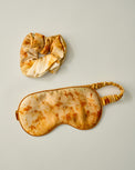 Botanical Print Silk Sleep Mask and Scrunchie Set - Sunset