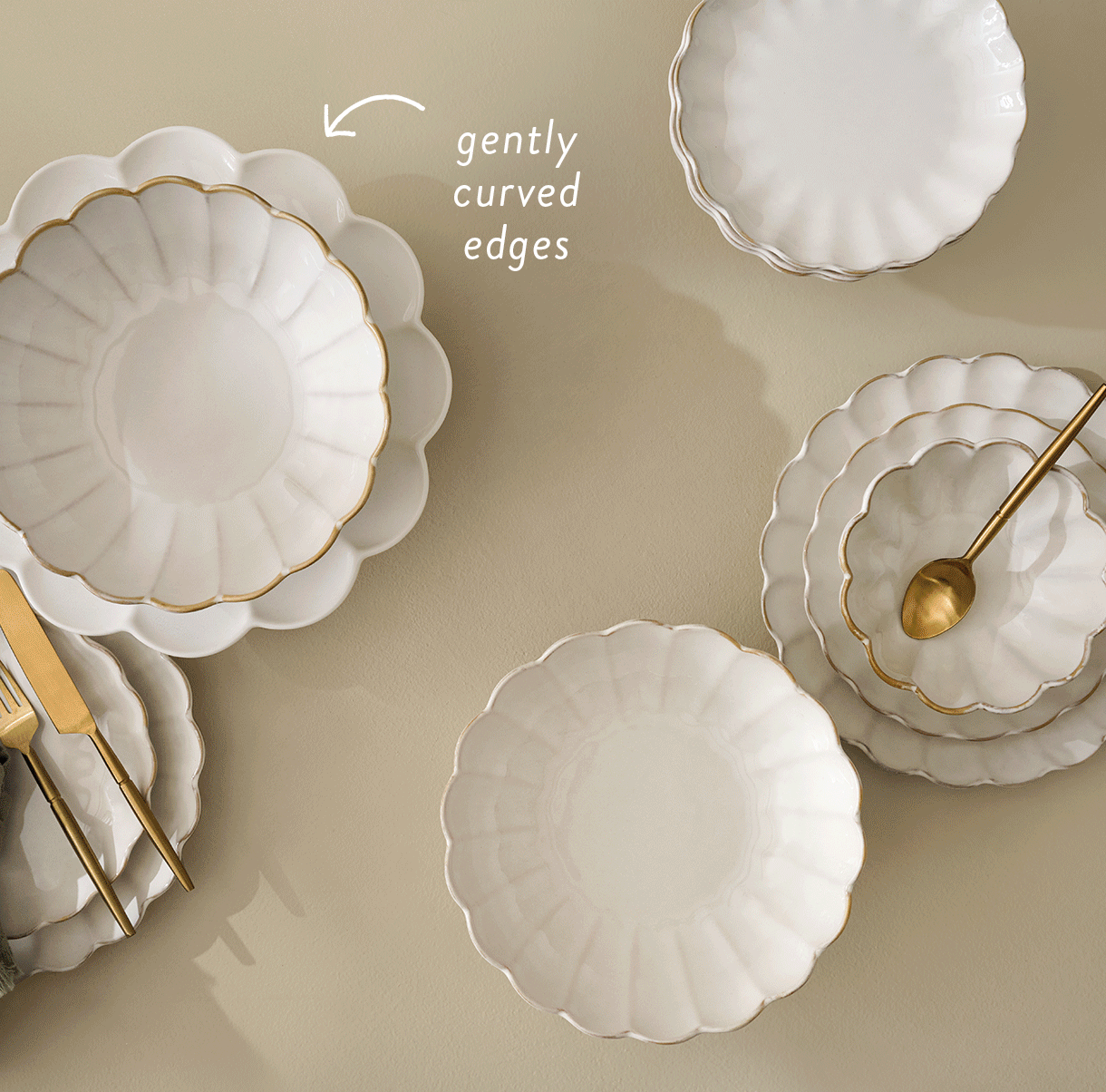 shop our scalloped tabletop collection.  comes in white, gray, black and seagrass green tones.