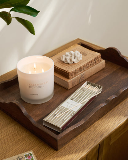 Caroline Carved Wood Scalloped Tray styled 